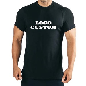 T-shirt pour homme à manches courtes, col rond, séchage rapide, coupe ajustée, avec impression de lettres sur le devant, logo personnalisé, vêtements de sport décontractés - Product Image 1