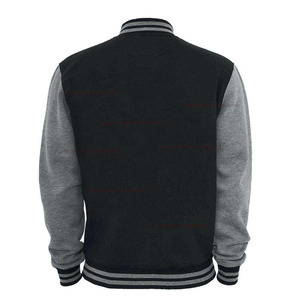 Wholesale Custom <b>Men</b> Varsity <b>Jacket</b> Black Grey College Letterman Baseball <b>Jacket</b> with Snap Buttons - Product Image 2
