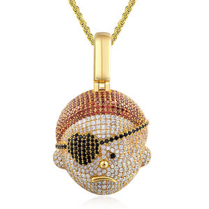 Pendentif Tête de Pirate en Argent 925 Plaqué Or 18K avec Diamant de Laboratoire Taille Ronde Brillante, Bijou Unisexe Hiphop pour Usage Quotidien - Product Image 5