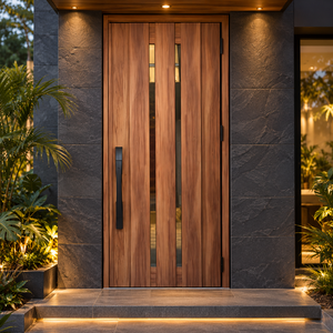 Puerta de Entrada Abatible de Madera Sólida GA-10G Malasia con Vidrio para Apartamento y Villa - Product Image 1