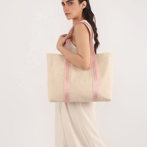 Sac fourre-tout en toile de coton pour femme, rayé rose, sac à bandoulière, sac de plage, fabricant - Product Image 2