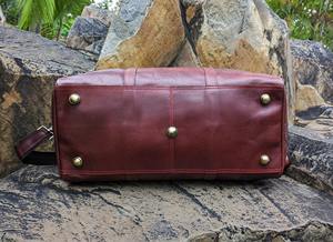 Unisex Burgundy Leather Duffle Bag Light <b>Weight</b> High Quality Foldable Large Weekender Travel Carry Luggage Overnight Gym Tote - Product Image 5