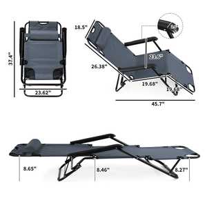 Sedia Pieghevole Reclinabile Portatile Grigia Estensibile a Doppio Uso - Product Image 3