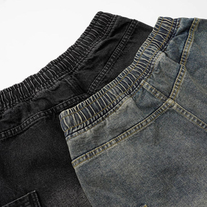 Men's Wide Leg Denim <b>Jeans</b> Washed Distressed Drawstring <b>Elastic</b> <b>Waist</b> Baggy Barrel Pants Casual Streetwear - Product Image 2