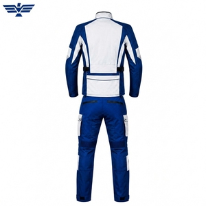 Unisex Blue White Printed Plus Size Motorcycle <b>Racing</b> Suit Full Sleeve Color Blocked <b>Jacket</b> Pants Set Windproof All Seasons - Product Image 5
