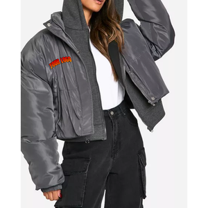 Nouvelle veste de sport et de yoga pour femme, 90% duvet de canard gris, ourlet à cordon de serrage, capuche amovible, épaisse, chaude, imperméable, veste matelassée - Product Image 1