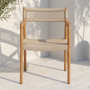 Silla de comedor comercial de teca maciza con cuerda tejida para proyectos de hostelería, hoteles, resorts y restaurantes. - Product Image 1
