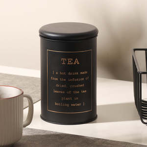 <b>Black</b> Metal Cylinder Tea <b>Canister</b> Metal Airtight Lid Stackable Handcrafted for <b>Kitchen</b> Freshness Preservation Vintage Design - Product Image 1