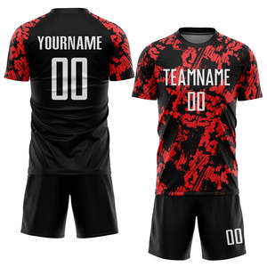 Conjunto de Uniforme de Fútbol Rojo y Negro al por Mayor, Jersey de Fútbol Sublimado Personalizado con Diseño de Textura Grunge, Ropa Deportiva para Equipos - Product Image 1