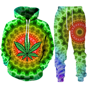 New Custom Design Winter Casual Tracksuit <b>Leaf</b> 3D Digital Printed Breathable Quick Dry Men's Custom Hoodie Set - Product Image 3
