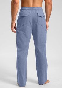 Pantalon de survêtement bleu uni pour homme avec cordon de serrage, taille élastique, décontracté, avec poches latérales, en tissu tricoté respirant - Product Image 5