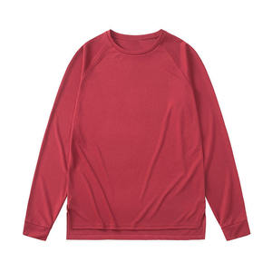 T-shirt à manches longues pour homme, rouge, col rond, coupe classique, couleur unie, décontracté, tricoté, séchage rapide, polyester - Product Image 4