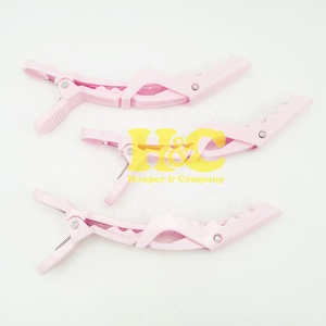 Pinces à cheveux professionnelles roses en plastique pour extensions, clips crocodile à forte tenue, durables, design à double charnière, couleur et logo personnalisables - Product Image 2