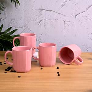 <b>Set</b> of 4 Pastel Pink Glazed Ceramic Mugs <b>Microwave</b> Safe with Tray High Quality Coffee Cups - Product Image 1
