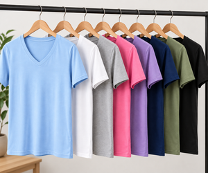 <b>Men's</b> V-neck <b>T</b>-<b>Shirt</b> Short Sleeve Regular Fit Solid <b>Navy</b> <b>Blue</b> 100% Cotton Formal Breathable 180g - Product Image 2