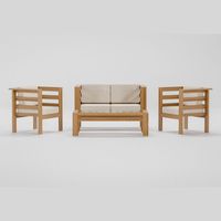 Ensemble de canapés d'extérieur en teck minimaliste, durable et imperméable, avec coussins à séchage rapide pour villa, hôtel, appartement et salon