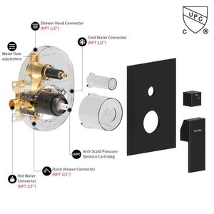 Sistema Doccia Nero Opaco Maschio NPT con Soffione a Pioggia da 12 Pollici e Set Rubinetto a Maniglia per Bagno Nero Opaco Maschio NPT - Product Image 3