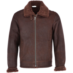 100% Genuine <b>Sheepskin</b> Leather Men's Brown Bomber <b>Flying</b> <b>Jacket</b> Eco-Friendly Waterproof Windproof Regular Fit - Product Image 1