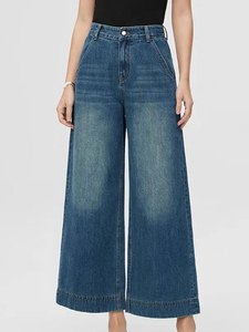 Wholesale New Fashion Women Denim <b>Jeans</b> Mid <b>Waist</b> Button Wide Leg Straight Trousers Pants Street Wear Ladies Casual <b>Jeans</b> Pants - Product Image 5