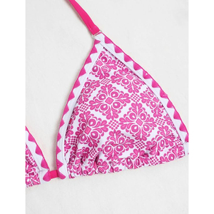 Ensemble de bikinis à imprimé géométrique rose pour femmes, haut triangle à nouer, bas string, maillot de bain deux pièces - Product Image 6