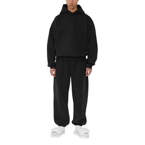 Conjunto de Sudadera con Capucha y Pantalones de Chándal de Algodón Grueso de Dos Piezas para Hombre, Estilo Urbano, Personalizable, Liso, Oversize - Product Image 3