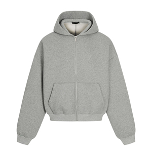 Sweat-shirt à capuche zippé intégral noir jais, style moderne et minimaliste, coupe ample et décontractée, en polaire, avec détails côtelés - Product Image 2