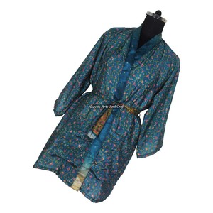 KS009 Kimono court vintage en soie pure pour femme, style abstrait, taille unique ajustable - Product Image 5