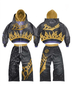 Conjunto de Sudadera con Capucha y Pantalones Deportivos de Doble Capa con Contraste, Estilo Urbano, Fabricación Personalizada Original, Bordado con Pedrería - Product Image 5