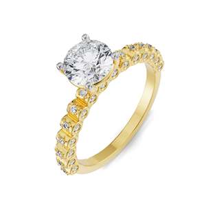 Bague de Mariage en Moissanite Ronde avec Tige Pavée Perlée, Plaqué Or, Argent ou Or Rose, Bijou de Mariage Élégant - Product Image 2