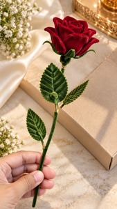 Premium Red Velvet Artificial Rose <b>Flower</b> <b>Decorative</b> Stem with Metal Durable & Eco-Friendly Elegant Luxurious - Product Image 2