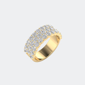 2.30CTW Round Cut Diamond Triple Row Statement <b>Ring</b> Pave <b>Set</b> Solid Gold Wide Band Wedding Anniversary Jewelry Gift <b>for</b> <b>Women</b> - Product Image 3