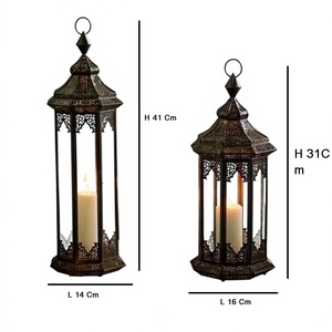 Ensemble de 2 lanternes à bougies en fer de style marocain, porte-bougie décoratif en métal, découpes complexes, fait main, imperméable, pour la maison, Noël - Product Image 4