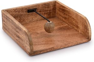 Acacia Wood <b>Napkin</b> <b>Holder</b> with Weighted Arm Flat Wooden Tissue Paper Dispenser For Outdoor Restaurant Table Decor Wholesale - Product Image 4