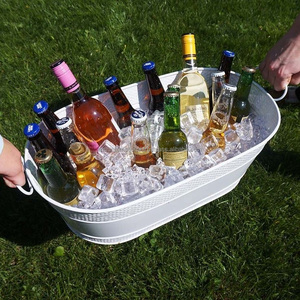 Hình bầu dục kim loại nước giải khát bồn tắm cho <span class=keywords><strong>15</strong></span> chai bia hình bầu dục mạ kẽm Xô đá với xử lý phổ biến băng bồn tắm - Product Image 3