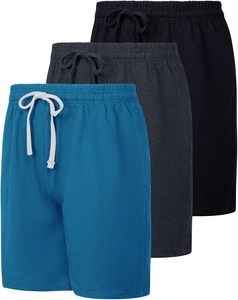 Shorts Bermuda en Coton pour Homme, Couleur Unie, Taille à Cordon, Décontractés, Respirants, Tissu Tricoté, Taille Moyenne, Lot de 3 - Product Image 1