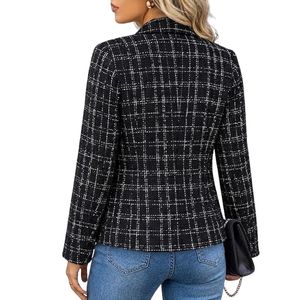 Blazer de Lana a Cuadros Monocromático Personalizado para Mujer, Cuello de Solapa con Doble Botonadura, Traje de Oficina a Medida, Ropa Exterior - Product Image 2