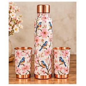 Floral Pattern <b>Metal</b> <b>Water</b> <b>Bottle</b> with Copper Lid and Base Eco-Friendly Large Capacity Portable Travel Drinkware - Product Image 5