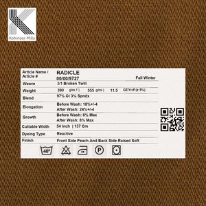 Tissu Sergé Déchiré en Coton Spandex 390 GSM Marron Lourd Extensible Finition Douce Pêche OEM ODM Vente en Gros - Product Image 4