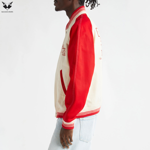 Red and White Varsity Jacket Men Custom Embroidery Golden Club Letterman Jacket Soft Fleece Bomber Jacket Casual Sports Wear - Product Image 4