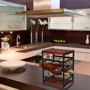 Portabottiglie da Bancone in Legno Rustico Moderno, Supporto per 6 Bottiglie con Materiale in Acciaio Inox, Ferro e Alluminio per Arredamento Casa - Product Image 3