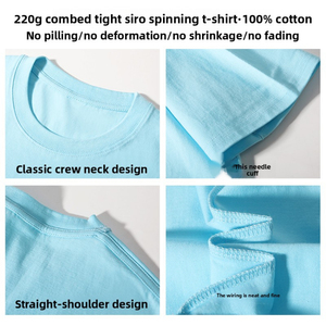 เสื้อยืดคอกลมผ้าฝ้ายถักน้ำหนัก 220 กรัม ทรงปกติสำหรับผู้ชาย ขายส่ง เสื้อเปล่าเนื้อหนา แห้งเร็ว ระบายอากาศได้ดี พร้อมสกรีนลาย - Product Image 3