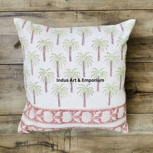 Housse de coussin carrée décorative en coton imprimé à la main en Inde, 40 x 40 cm - Product Image 4