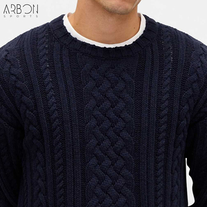 Pulls en tricot classiques pour hommes, col rond, manches longues, vêtements d'hiver décontractés, qualité supérieure, bleu marine foncé, prix de gros - Product Image 3