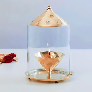 Traditional Brass Oil Lamp Diya Bowl <b>Stand</b> Holder on Carved Pedestal Base for Temple, available at wholesale prices. - Product Image 3