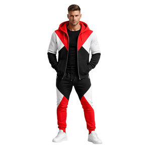 Men's Color Block <b>Tracksuit</b> Hoodie and Jogger Set Red Black <b>White</b> Zipper Sweatshirt Sportswear Casual Gym Wear - Product Image 4