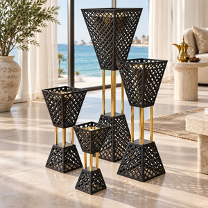 Brûleur à Bakhoor en aluminium, ensemble de 4 pièces |   Porte-encens en acier inoxydable pour Oud Arabe, motif treillis noir et or, décoration islamique pour la maison et le Majlis - Product Image 4