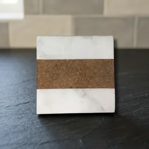 Posavasos Cuadrado de Mármol y Corcho Hecho a Mano, Protector de Mesa de Corcho Natural para Café, Té, Comedor y Decoración del Hogar - Product Image 4