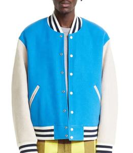 2025 dernier Style sur mesure de haute qualité surdimensionné respirant hiver Denim en cuir véritable université veste broderie Logo hommes - Product Image 3