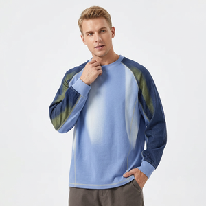 T-shirt à manches raglan pour homme, manches longues, imprimé denim bleu, col rond, décontracté, respirant, tricoté, coupe régulière, 100% coton, séchage rapide - Product Image 5