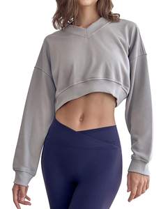 Sudadera con capucha corta para mujer, informal, de manga larga, de algodón suave, con forro polar, estilo urbano, para estar en casa, en venta. - Product Image 1